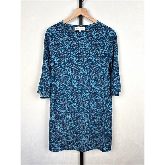 Jude Connally Margot Shift Dress M Teal Blue Jude Cloth Geometric Flare Sleeve - Picture 1 of 12